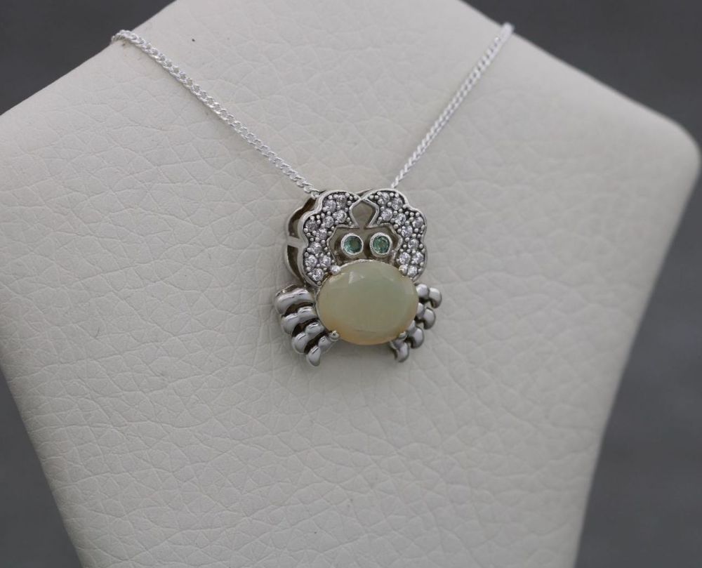 Unusual sterling silver, opal & peridot crab necklace