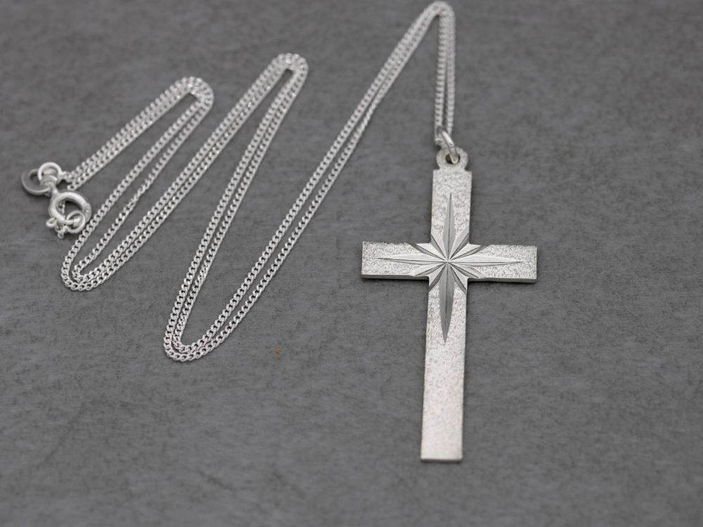 REFURBISHED Vintage sterling silver textured cross necklace