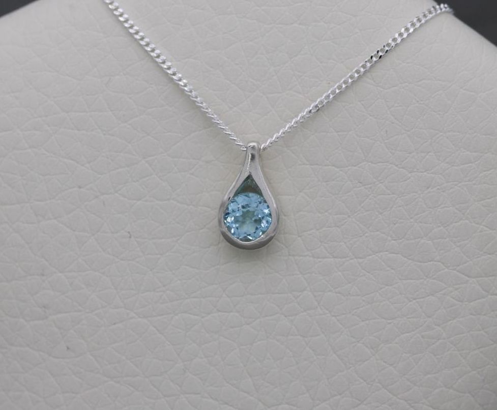 Small sterling silver & blue stone teardrop necklace