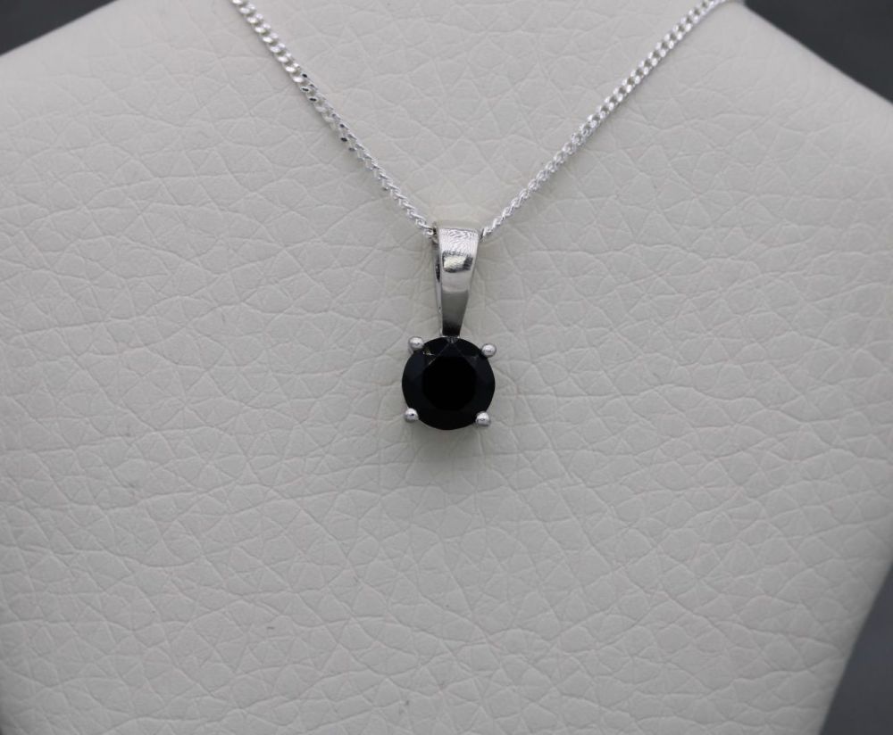 Small sterling silver & faceted black spinel solitaire necklace
