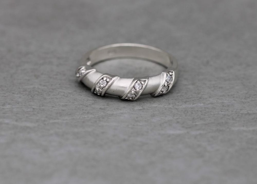 Sterling silver & clear stone ring with satin finish accents