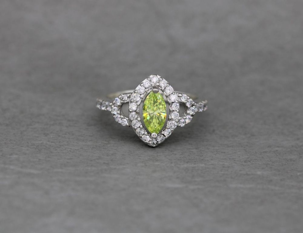 Sterling silver cocktail ring with lime green & clear stones