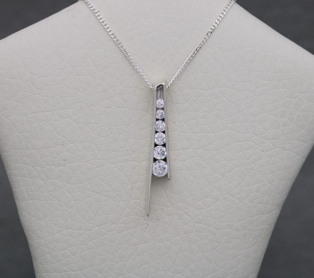Asymmetric sterling silver & clear stone necklace