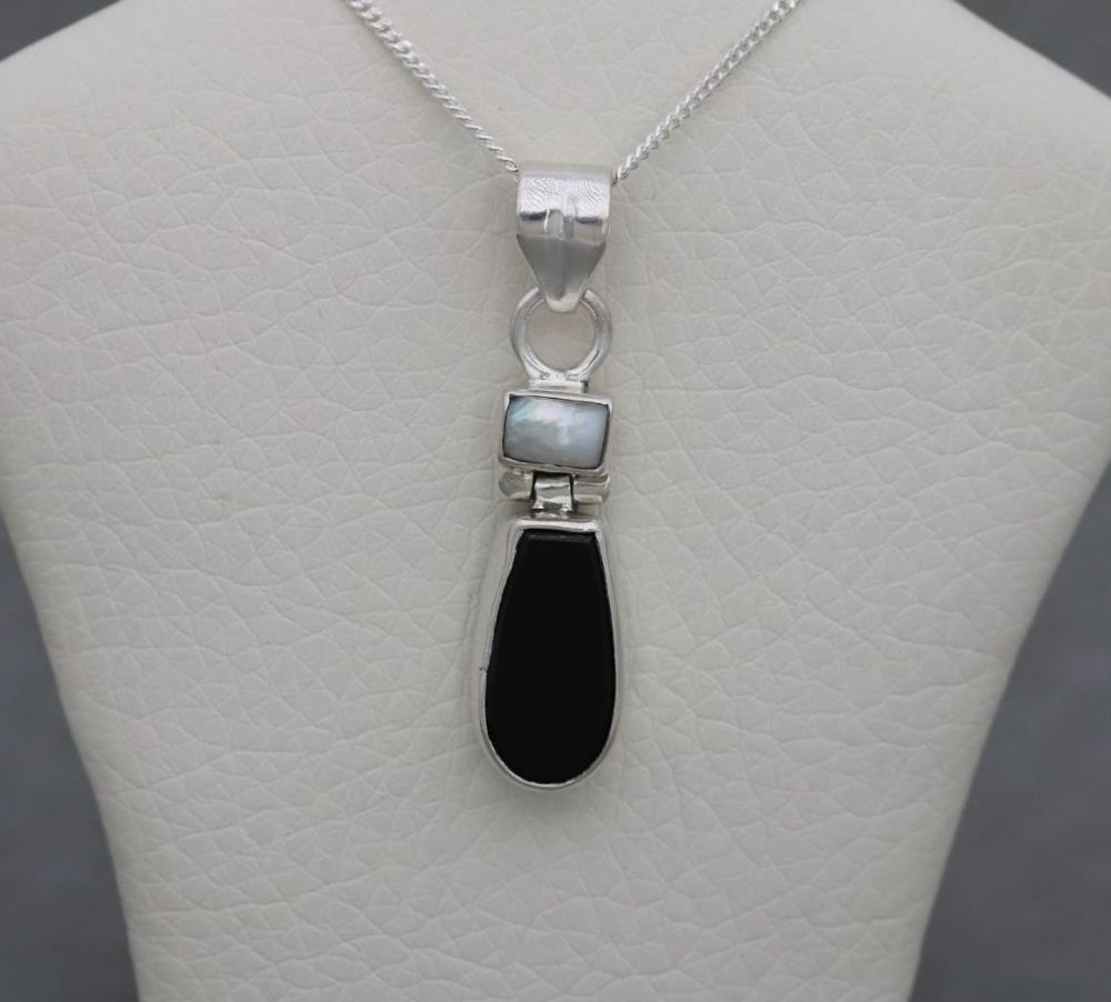 Sterling silver, black onyx & freshwater pearl necklace