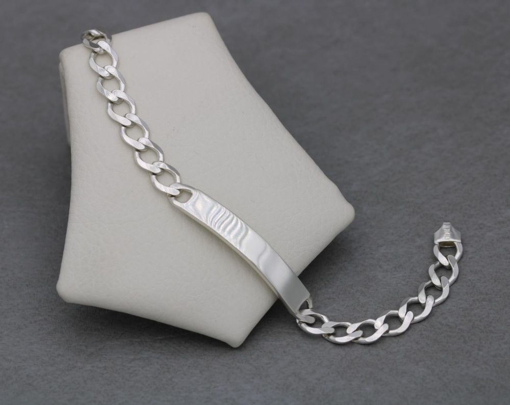 Sterling silver curb chain identity bracelet