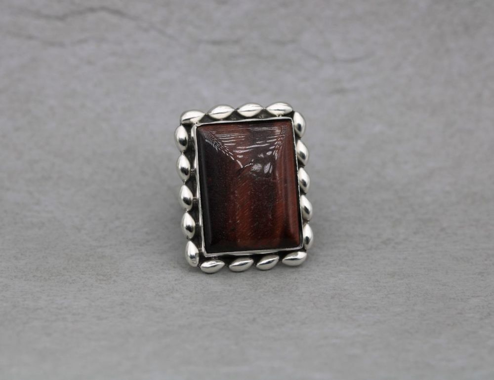Bold sterling silver & red tiger's eye ring