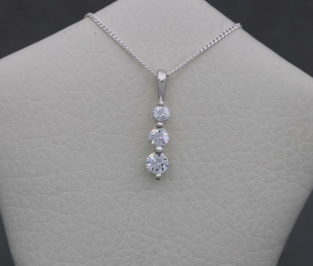Sterling silver & graduated clear stone trio necklace