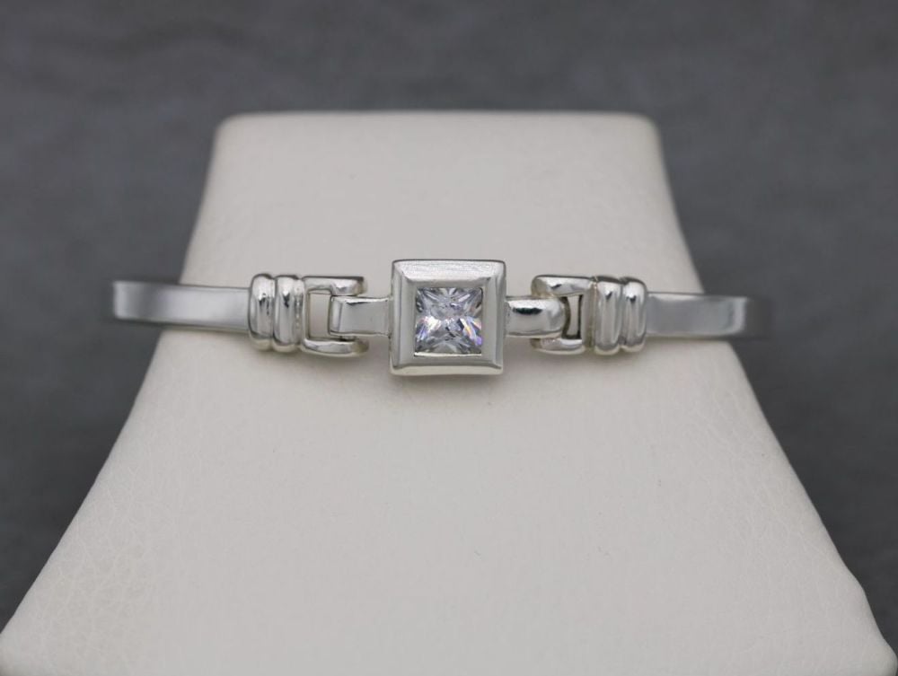 Sterling silver & square clear stone bangle