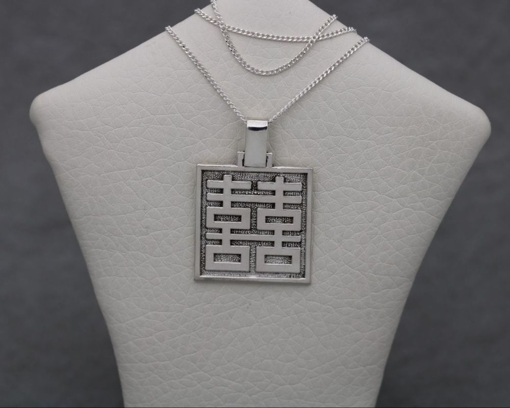 Square oriental design sterling silver necklace