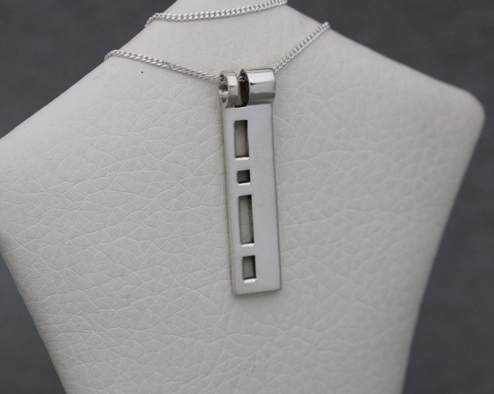 Double sided rectangular sterling silver necklace