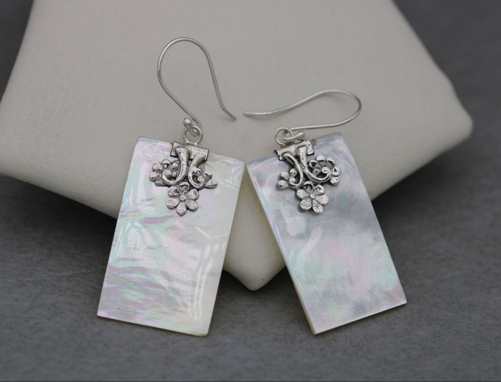 Sterling silver & mother of pearl earrings with floral detail