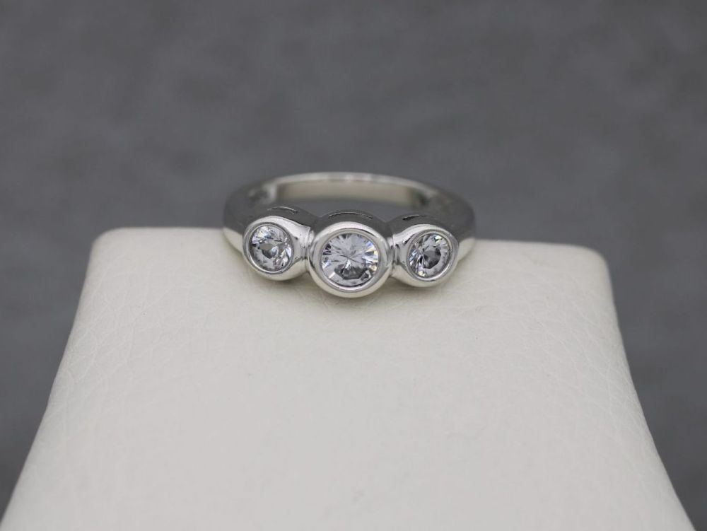 Sterling silver & white topaz trilogy ring