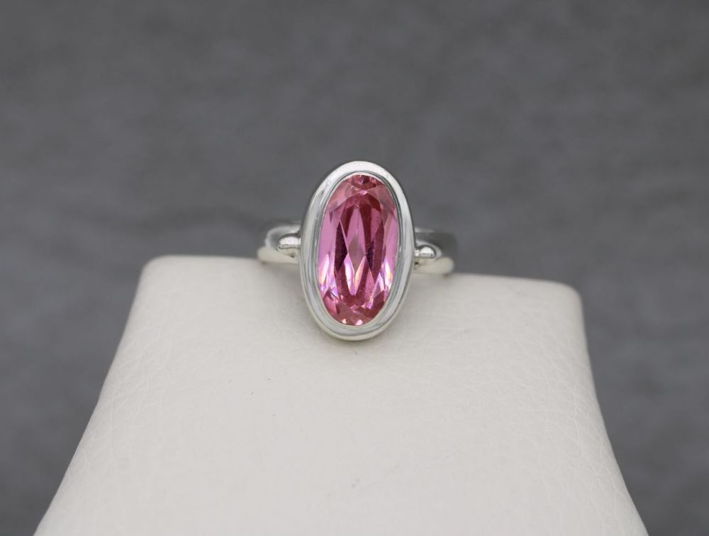 Bold sterling silver & pink stone ring
