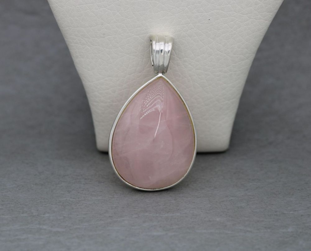 Sterling silver & rose quartz teardrop pendant