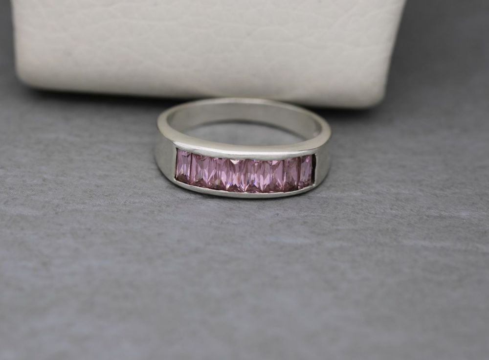 Sterling silver ring with pink rectangular stones