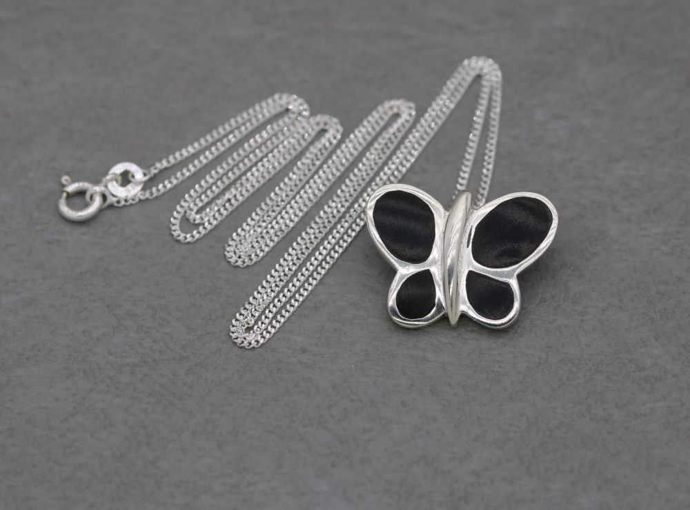 Sterling silver & black onyx butterfly necklace