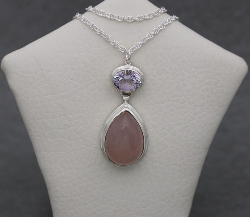 Sterling silver & rose quartz dropper necklace