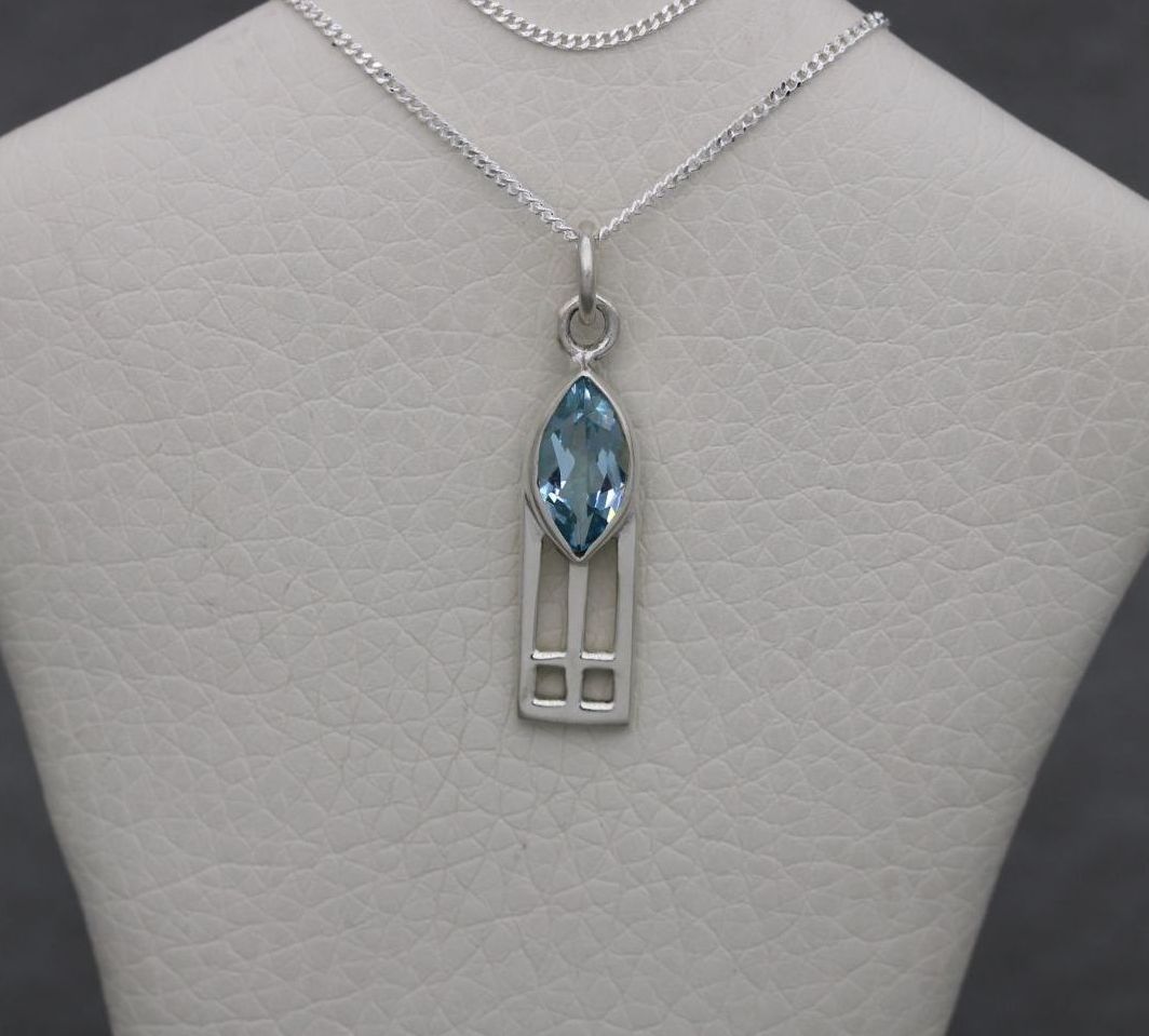Small sterling silver & blue marquise stone necklace