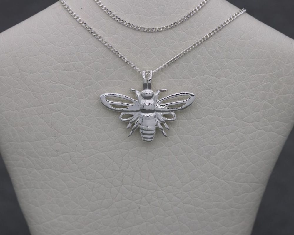 NEW Small sterling silver double-sided bee necklace