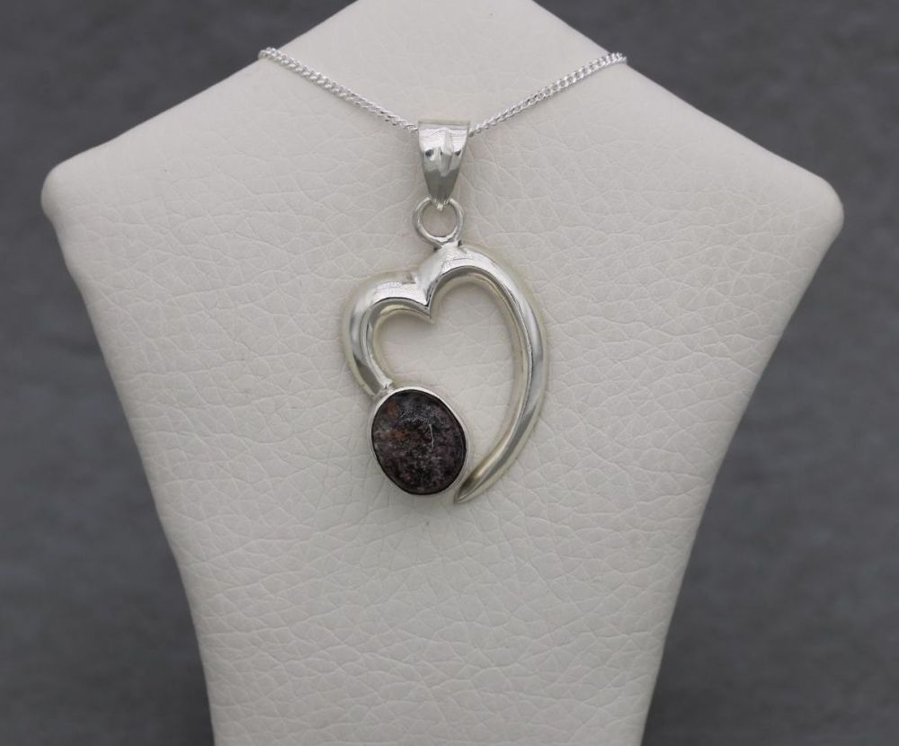 Sterling silver heart necklace with a mottled stone