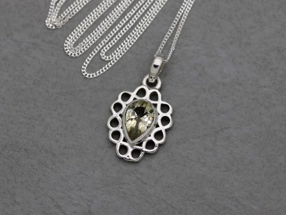 Small fancy sterling silver & citrus stone necklace