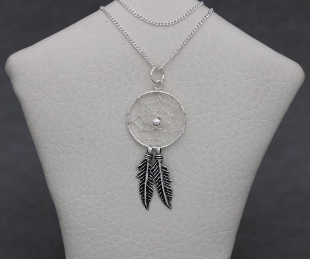 NEW Small sterling silver dream-catcher necklace