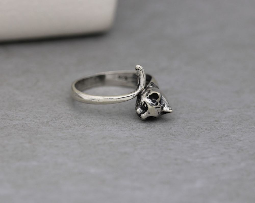 NEW Sterling silver cat wrap ring (M 1/2)