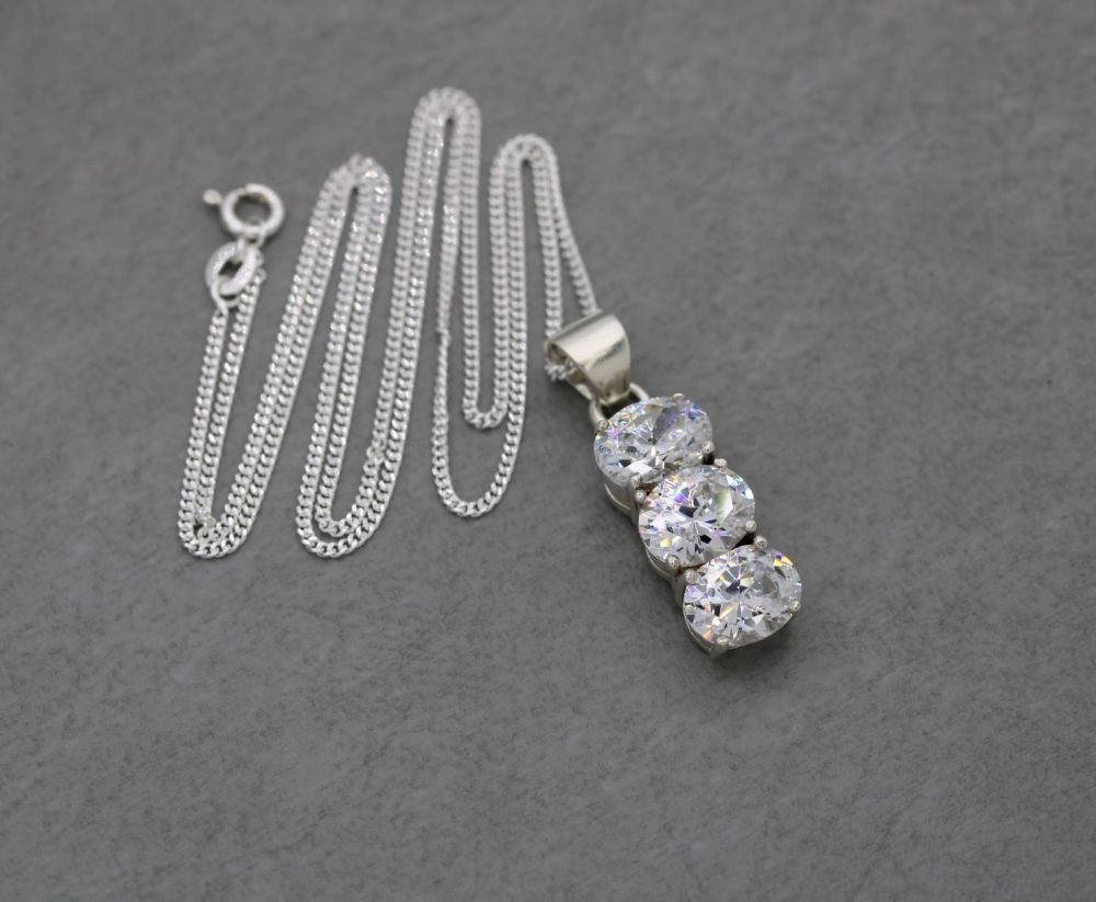 REFURBISHED Bold sterling silver & clear stone trio necklace