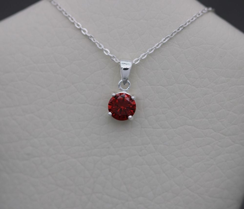 NEW Small sterling silver & red stone solitaire necklace 