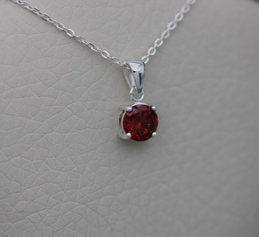 NEW Small sterling silver & red stone solitaire necklace