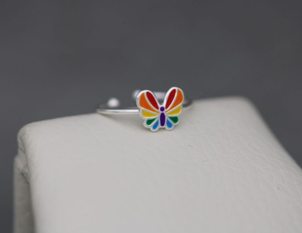 NEW Dinky sterling silver & rainbow inlaid butterfly toe / midi / little finger ring