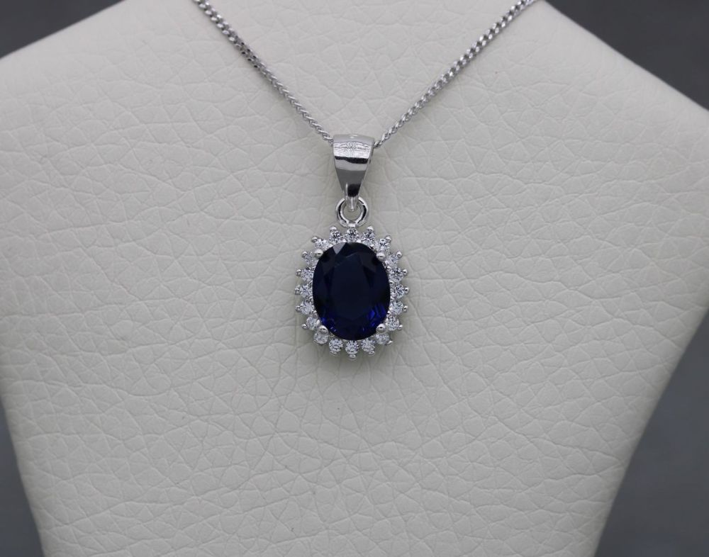 NEW Sterling silver cluster necklace with royal blue & clear stones
