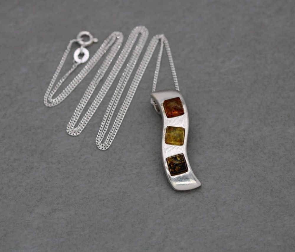 Sterling silver & pressed amber necklace