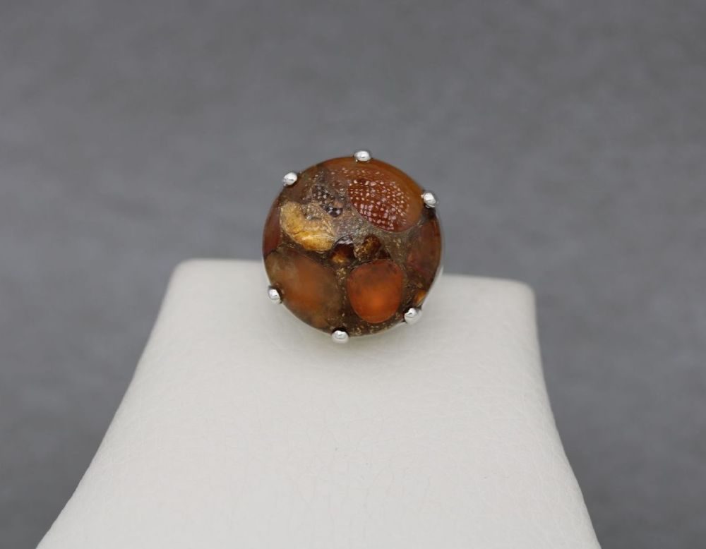 Bold sterling silver & orange spiny oyster ring (M)