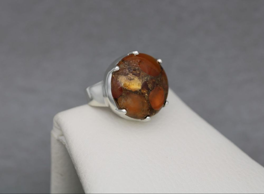 REFURBISHED Bold sterling silver & orange spiny oyster ring (M)