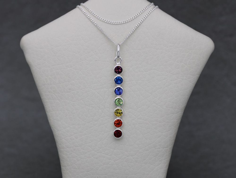 NEW Sterling silver rainbow stone / chakra necklace (20” chain)