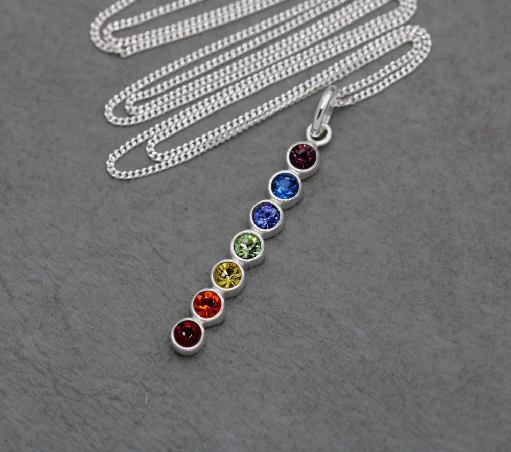 NEW Sterling silver rainbow stone / chakra necklace (20” chain)