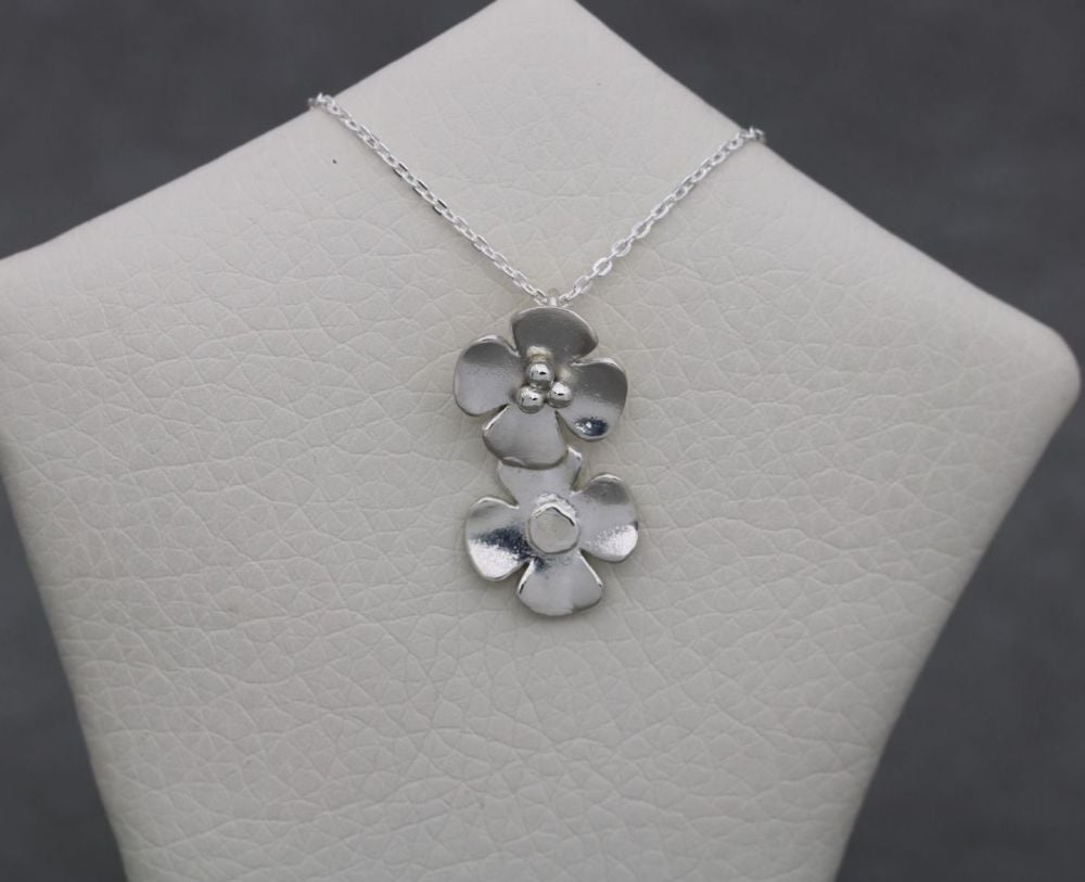 Handmade sterling silver double flower necklace