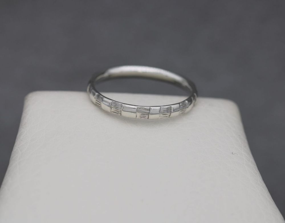 Narrow sterling silver stacking ring with texture (Q)