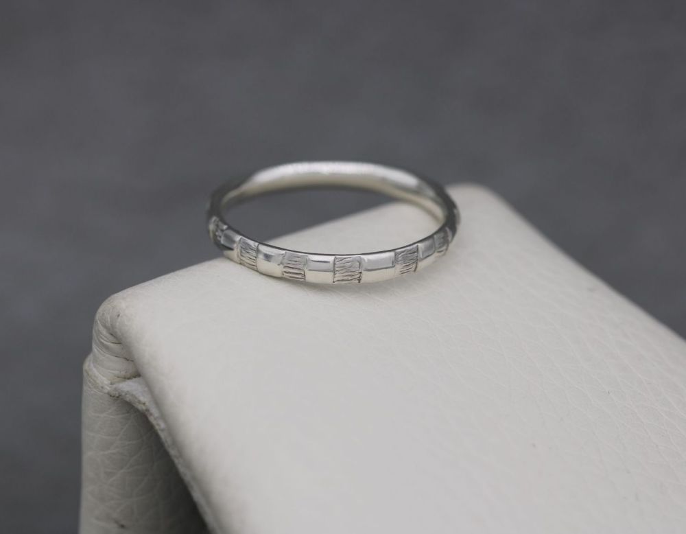 REFURBISHED Narrow sterling silver stacking ring with texture (Q)
