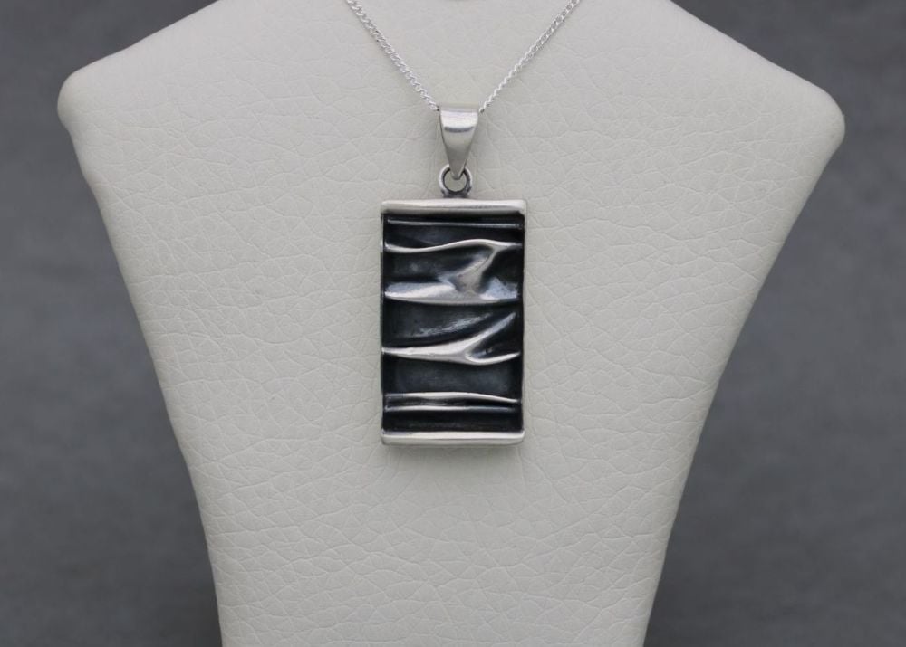 Handmade oxidised sterling silver crumpled necklace