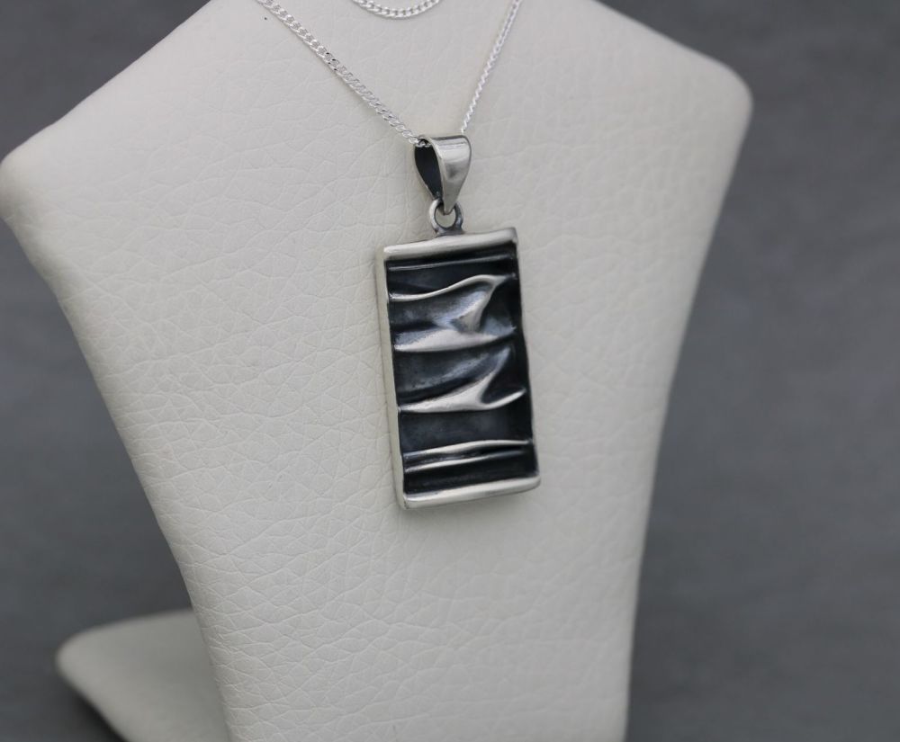 REFURBISHED Oxidised sterling silver crumpled necklace