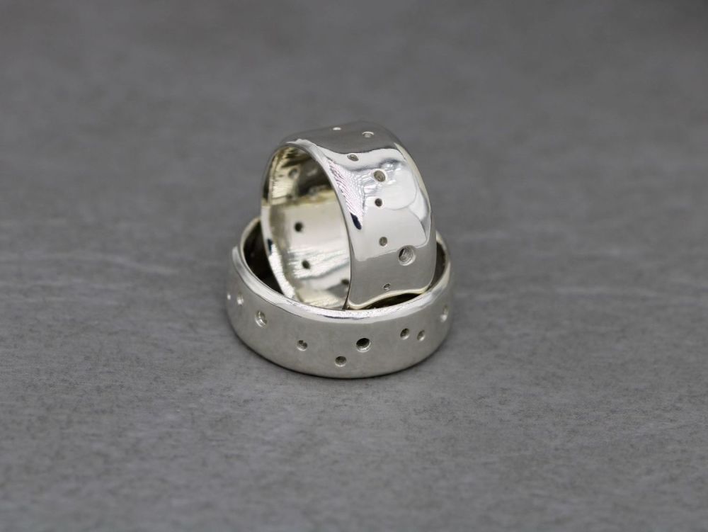 Handmade sterling silver 'Holey Matrimony' ring (8mm wide)
