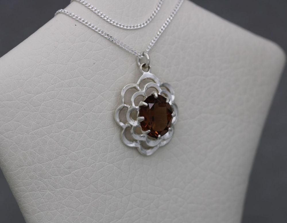 REFURBISHED Fancy vintage sterling silver & brown stone necklace