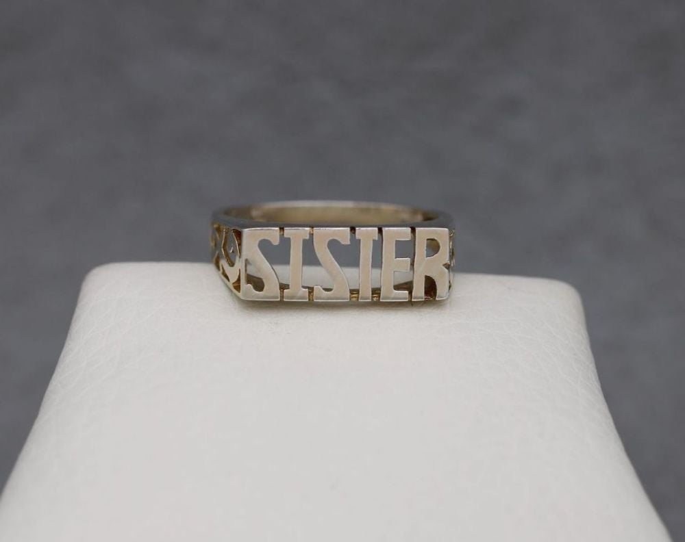 Gold plated sterling silver SISTER ring (P)