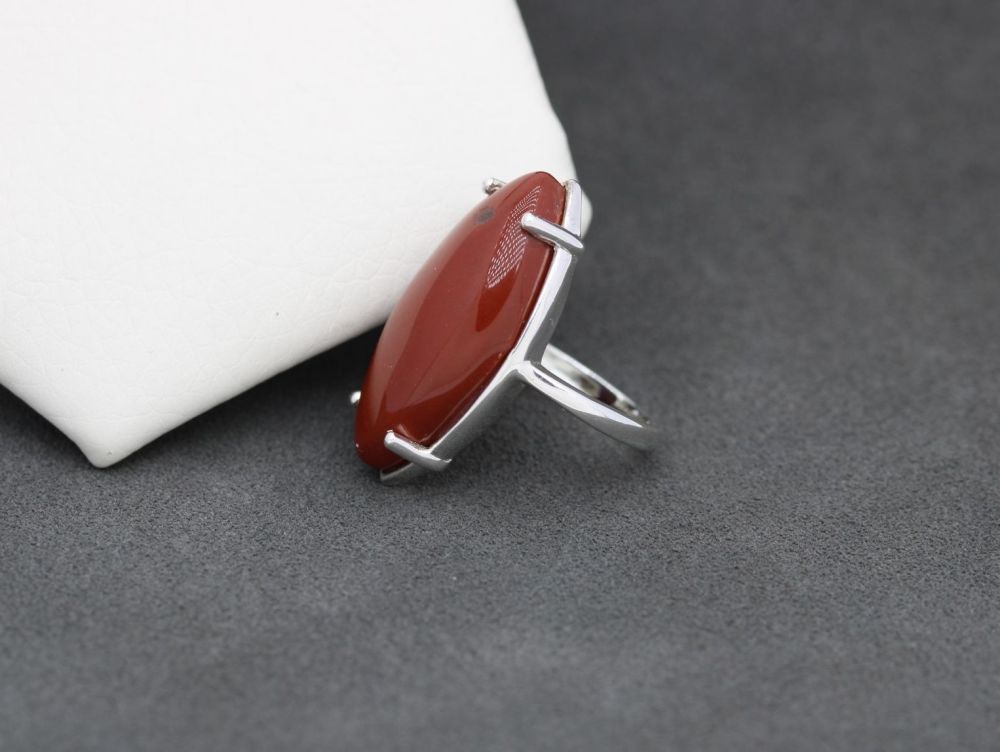 REFURBISHED Long sterling silver & red jasper ring (N)