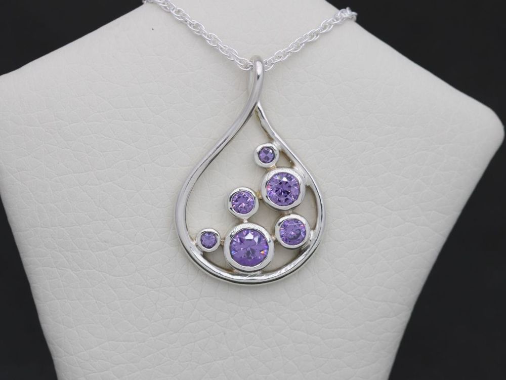 PRELOVED Sterling silver & purple stone teardrop necklace