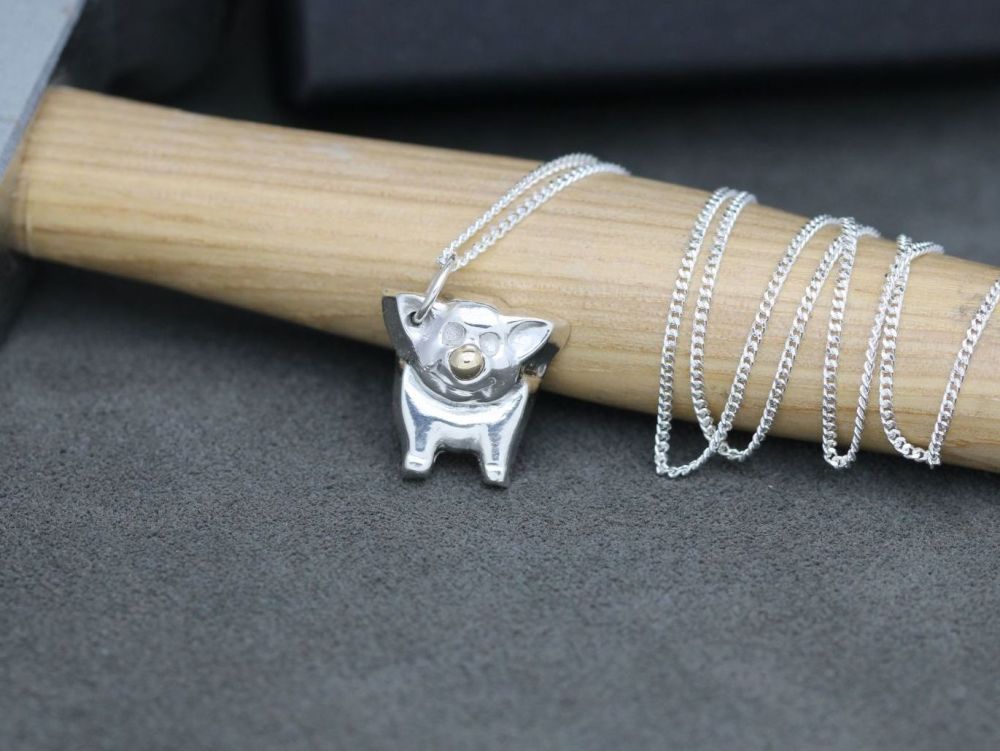 HANDMADE Sterling silver & 9ct gold piggy necklace