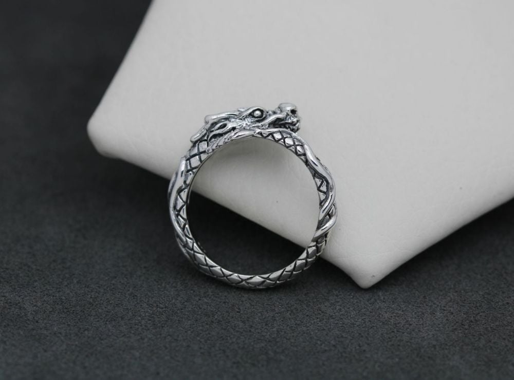 NEW Oxidised sterling silver dragon wrap ring (O ½)