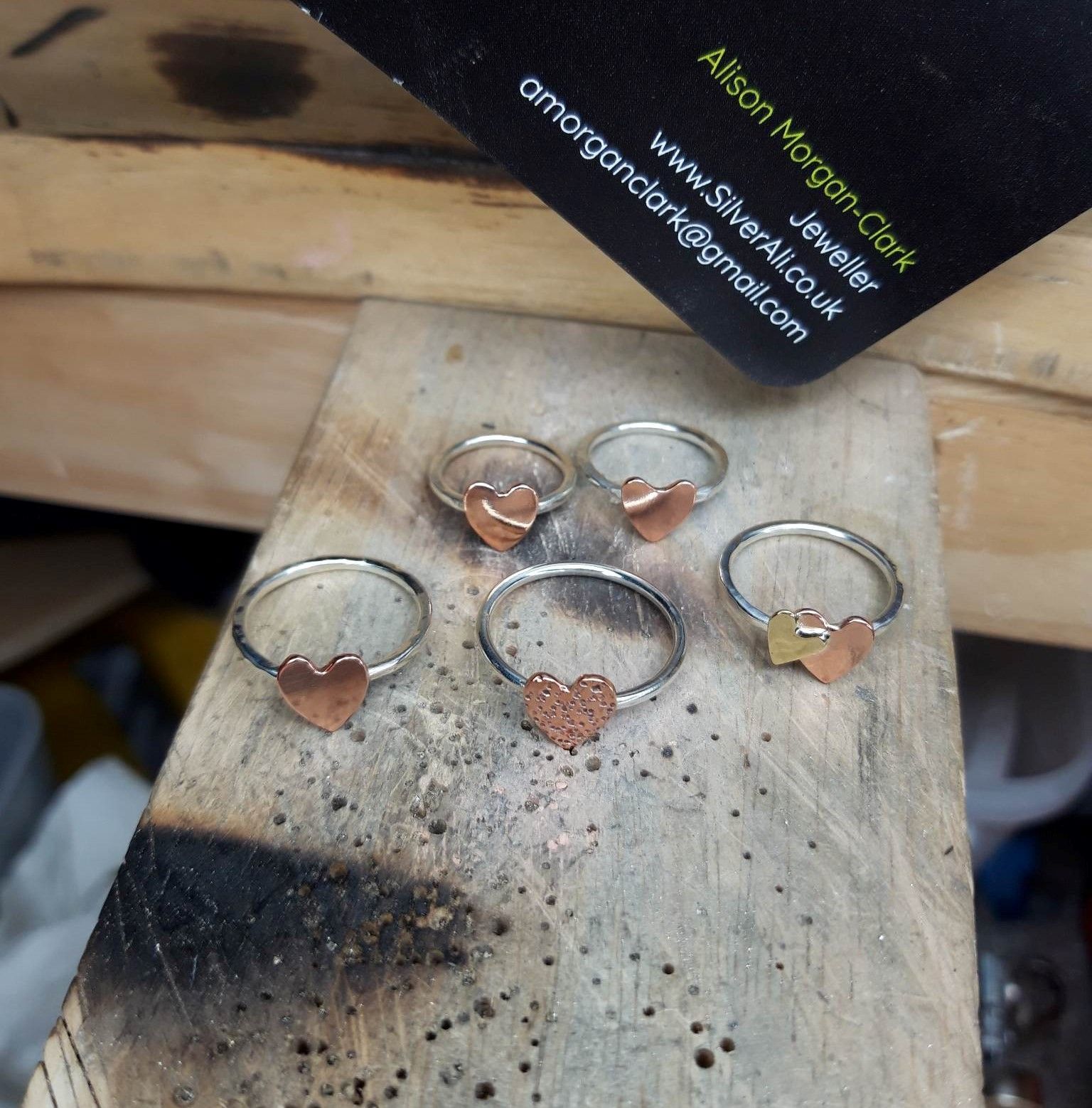 Copper heart rings mixed finishes (4) cropped